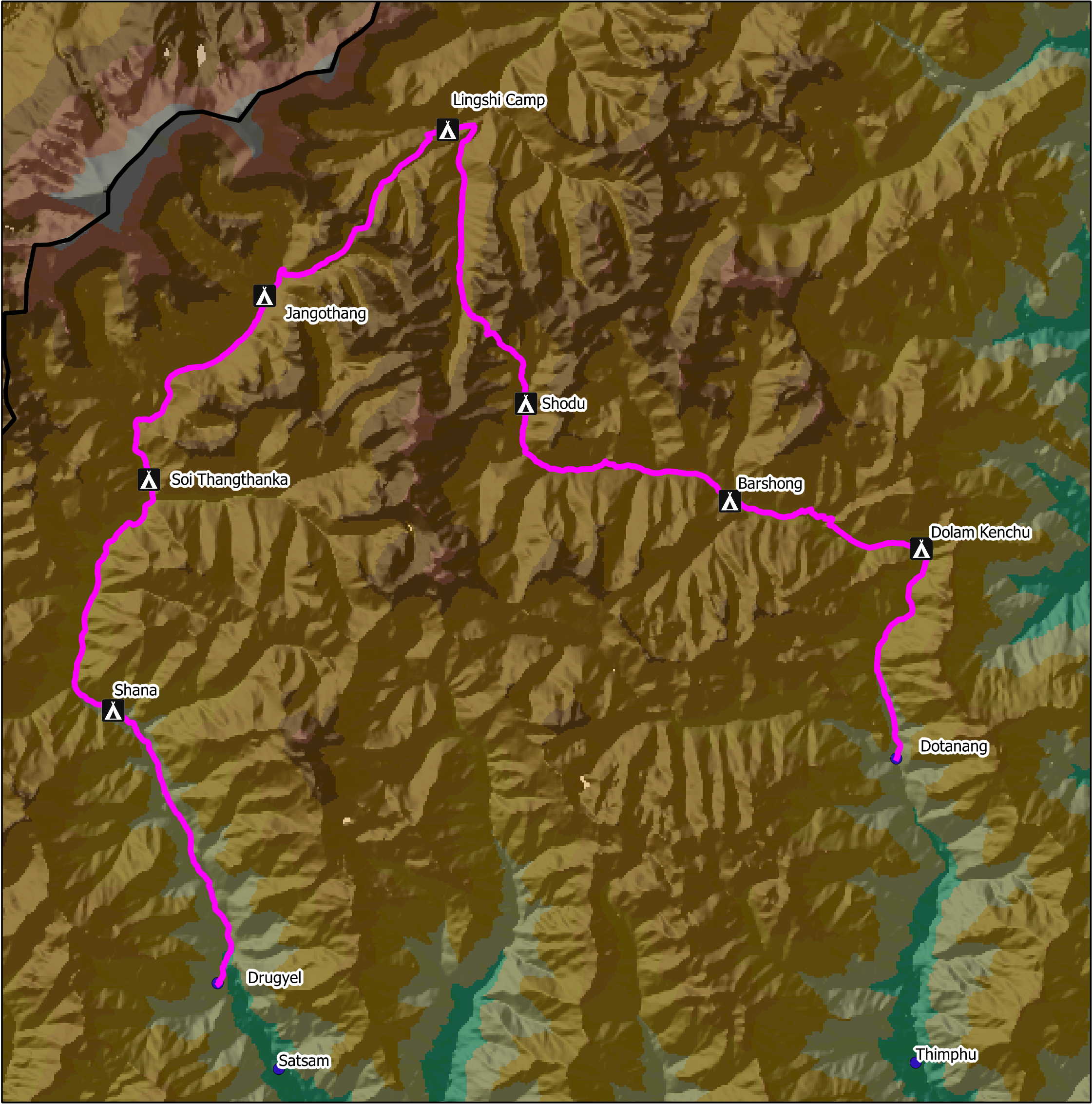 jomolhari trek map